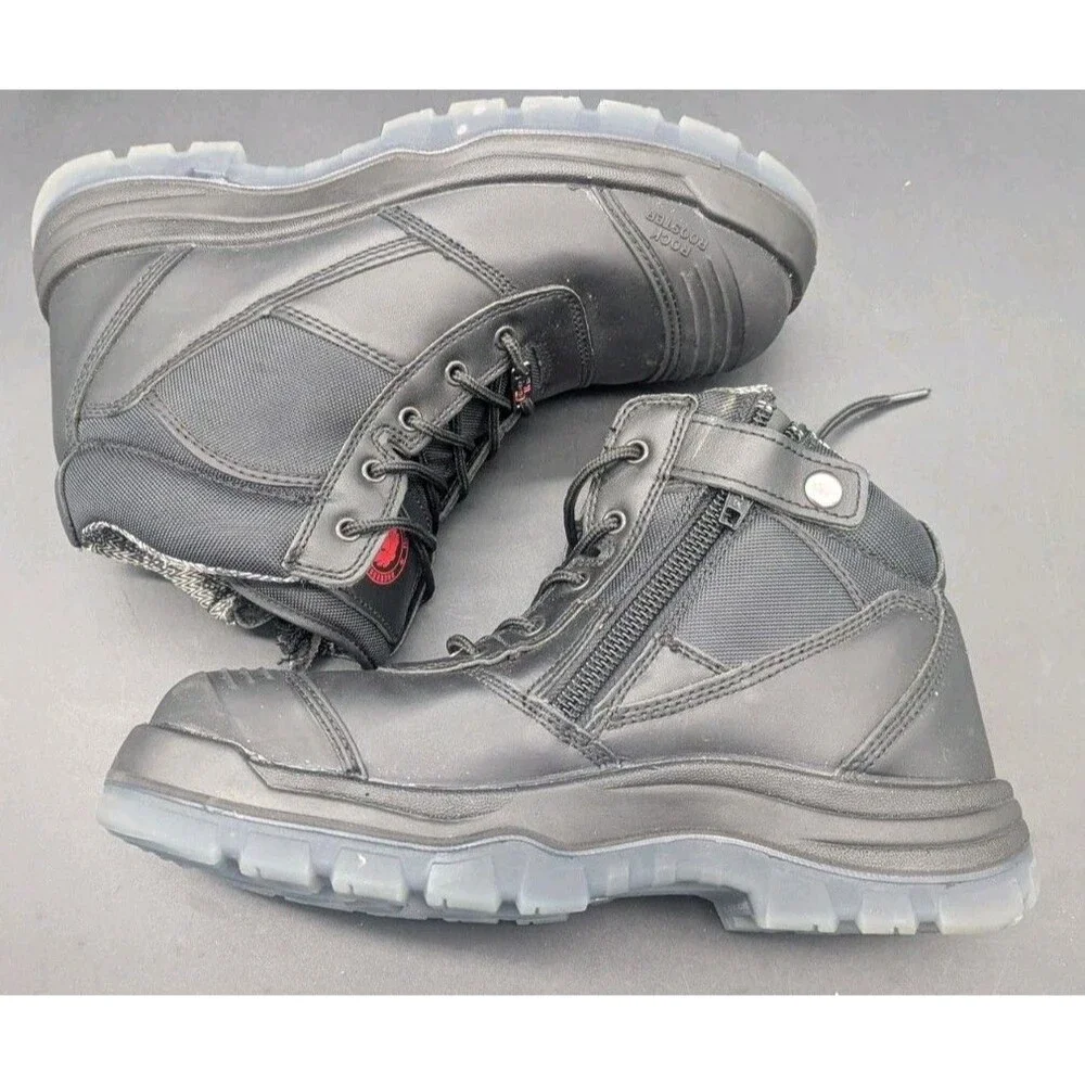 ROCKROOSTER Mens Black Work Boots, Steel Toe Side Zip Size 13 - NO INSOLES READ!